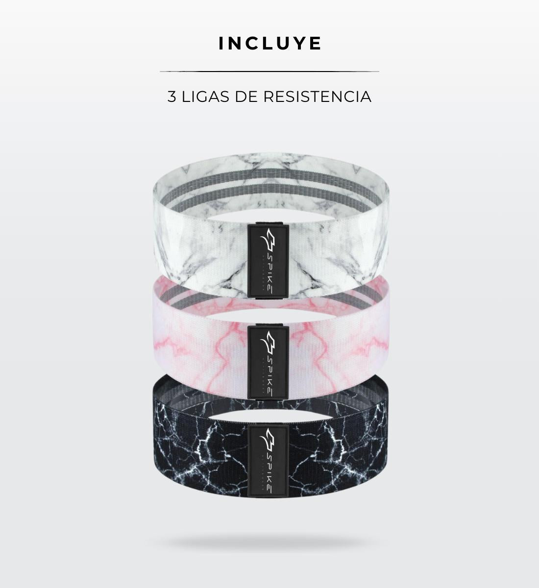 3 Pack Bandas Anchas Gym para Entrenamiento con Diseño de Mármol en Blanco Rosa y Negro