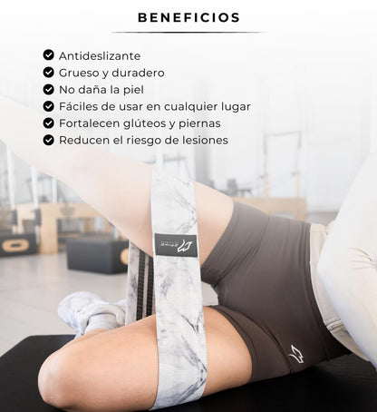 3 Pack Bandas Anchas Gym para Entrenamiento con Diseño de Mármol en Blanco Rosa y Negro