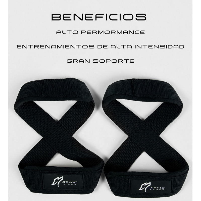 Straps 8 Para Gym Pesas Crossfit Spike Activewear Negro