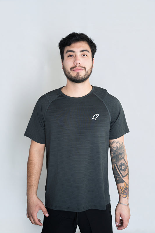 PLAYERA DRY-FIT GRIS RAYAS